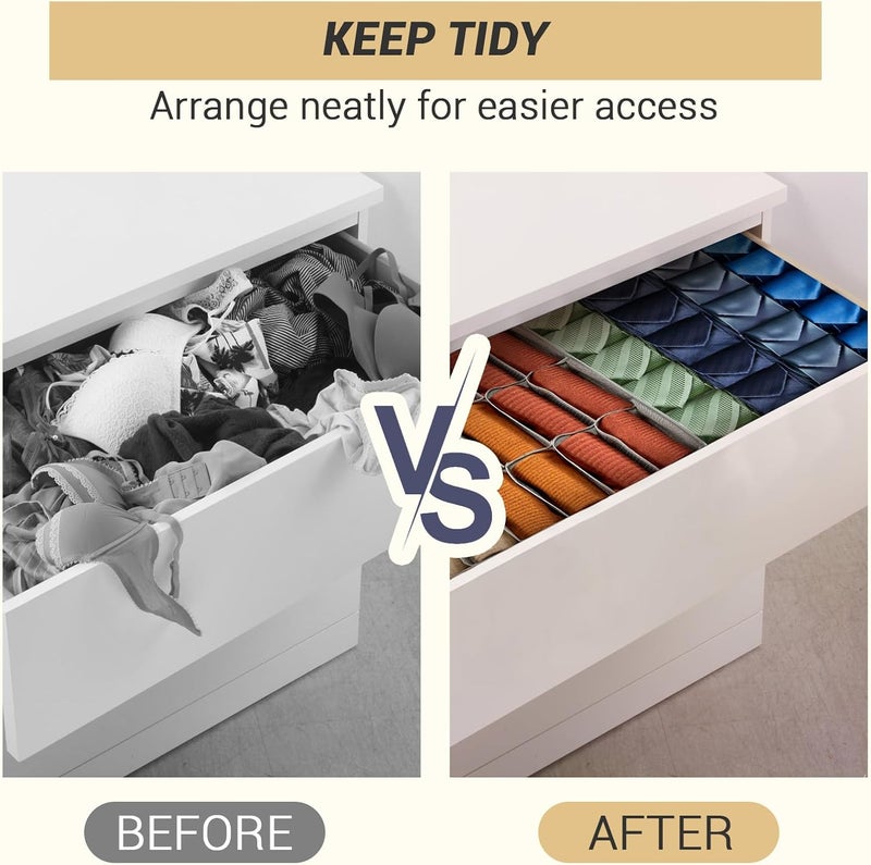 PINGMIC Gray Sock Organizer Divider 2 Pack - 24 Cell Foldable Closet Storage, Tie Organizer For Men Boxes for Socks, Ties, Belts - Image 4
